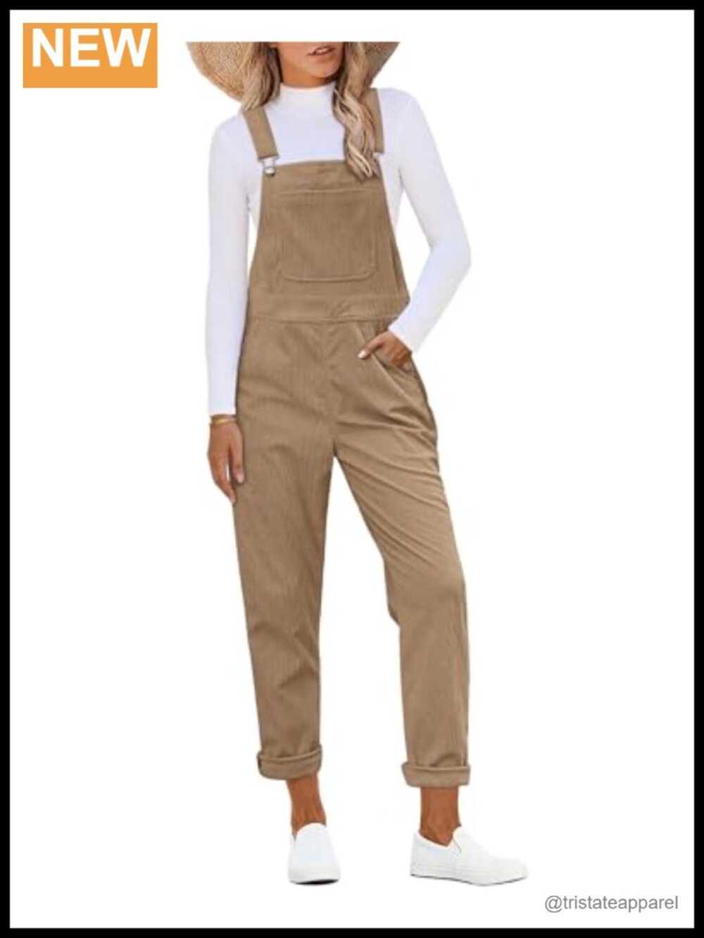 Corduroy Overalls Adjustable Straps Bib Jumpsuit Pockets Tapered Leg